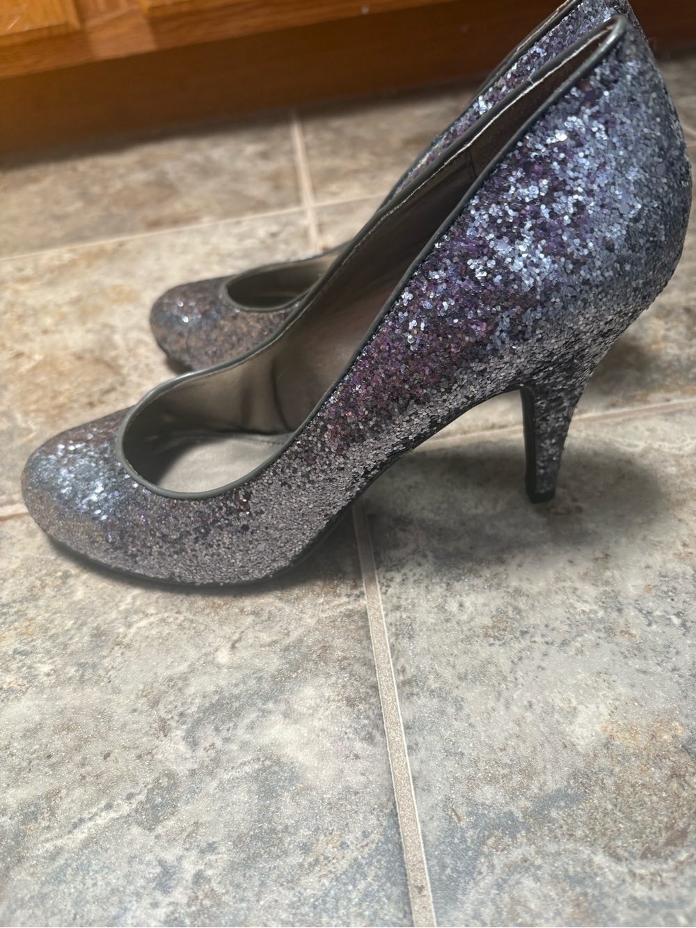 Fergalicious Sparkle Round-Toe Heels in Silver